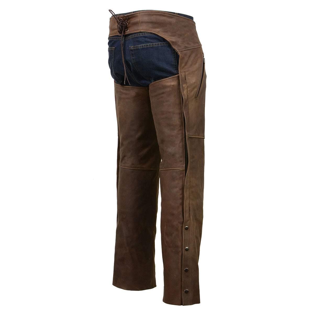 Men's Vintage Crazy Horse Brown Leather Chaps with Removable Thermal Liner MLM5518