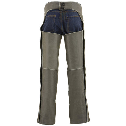 Men's Vintage Distressed Grey Slate Leather Chaps Deep Zippered Thigh Pockets MLM5536