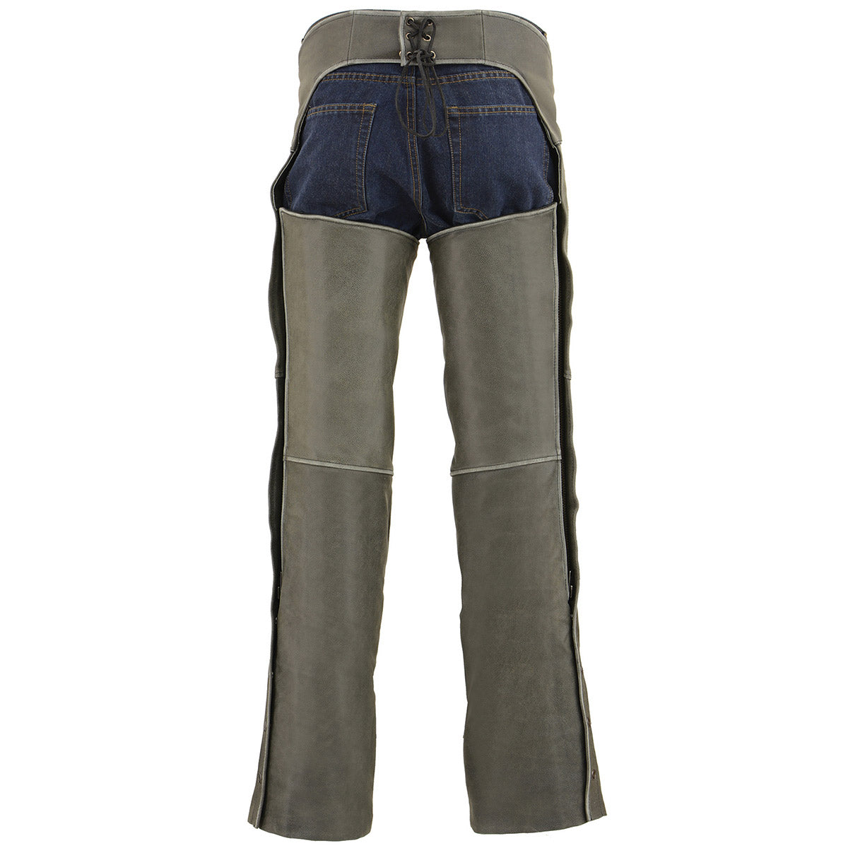 Men's Vintage Distressed Grey Slate Leather Chaps Deep Zippered Thigh Pockets MLM5536