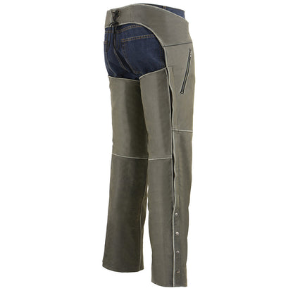 Men's Vintage Distressed Grey Slate Leather Chaps Deep Zippered Thigh Pockets MLM5536