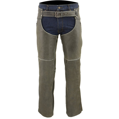 Men's Vintage Distressed Grey Slate Leather Chaps Deep Zippered Thigh Pockets MLM5536