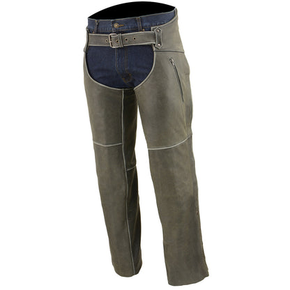 Men's Vintage Distressed Grey Slate Leather Chaps Deep Zippered Thigh Pockets MLM5536