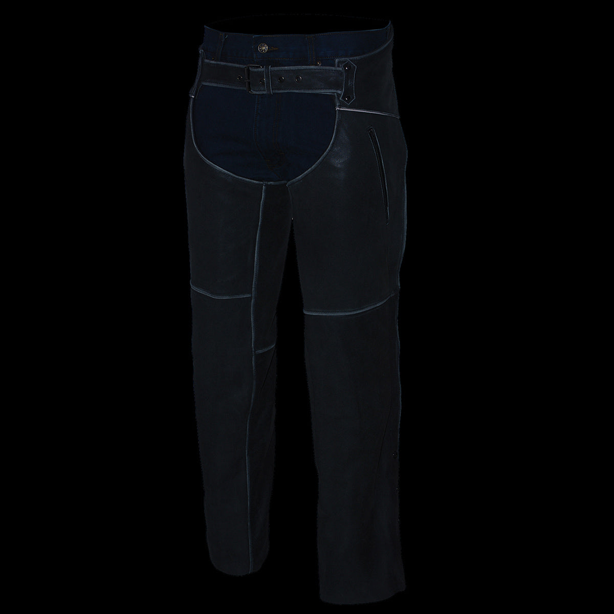 Men's Vintage Distressed Grey Slate Leather Chaps Deep Zippered Thigh Pockets MLM5536