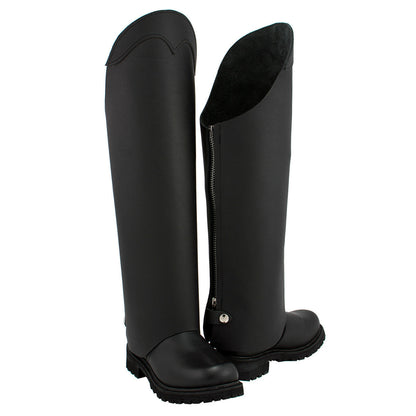 Unisex Black Leather Tall Half Chaps with Back Zipper MLM5556