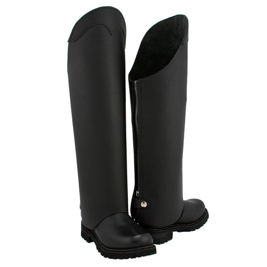 Unisex Black Leather Tall Half Chaps with Back Zipper MLM5556