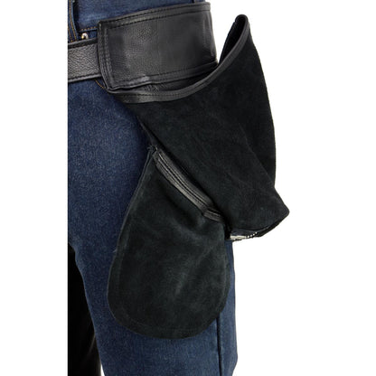 Men's Black Enfold Classic Premium Leather Motorcycle Chaps with Jean Pockets MLM5570