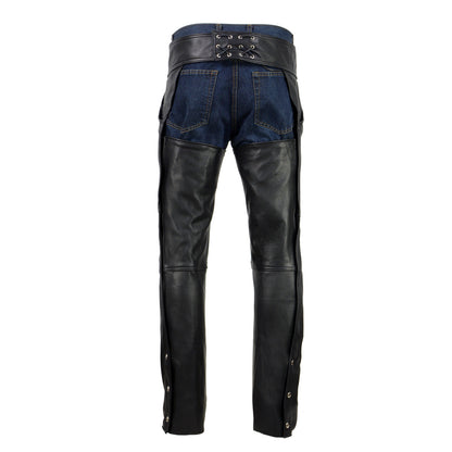 Men's Black Enfold Classic Premium Leather Motorcycle Chaps with Jean Pockets MLM5570