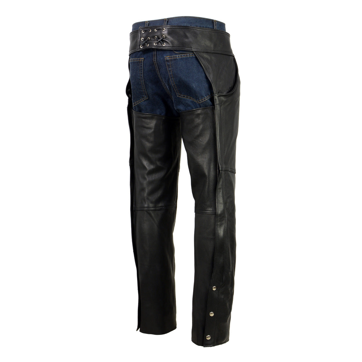 Men's Black Enfold Classic Premium Leather Motorcycle Chaps with Jean Pockets MLM5570