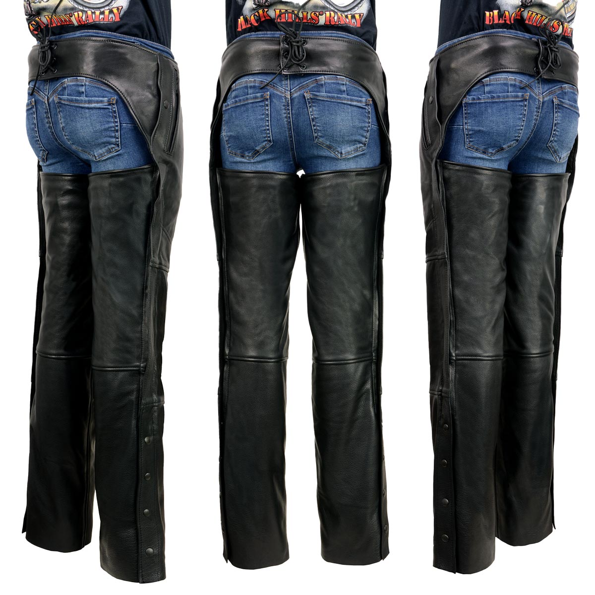 Men's Black Rough Rider Premium Leather Motorcycle Chaps With Thermal Liner MLM5571