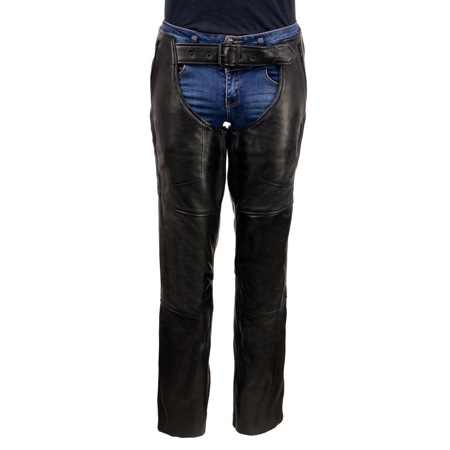 Men's Black Rough Rider Premium Leather Motorcycle Chaps With Thermal Liner MLM5571