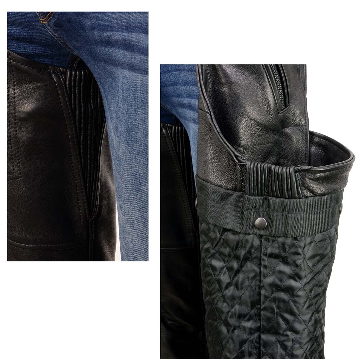 Men's Black Rough Rider Premium Leather Motorcycle Chaps With Thermal Liner MLM5571