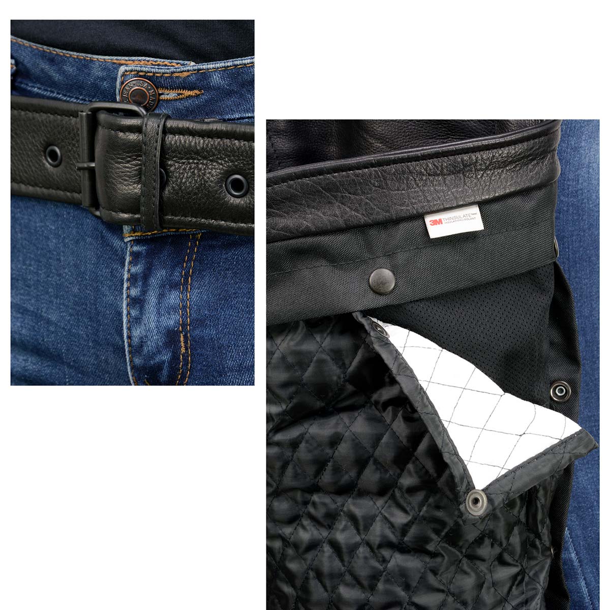 Men's Black Rough Rider Premium Leather Motorcycle Chaps With Thermal Liner MLM5571