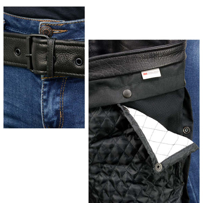 Men's Black Rough Rider Premium Leather Motorcycle Chaps With Thermal Liner MLM5571