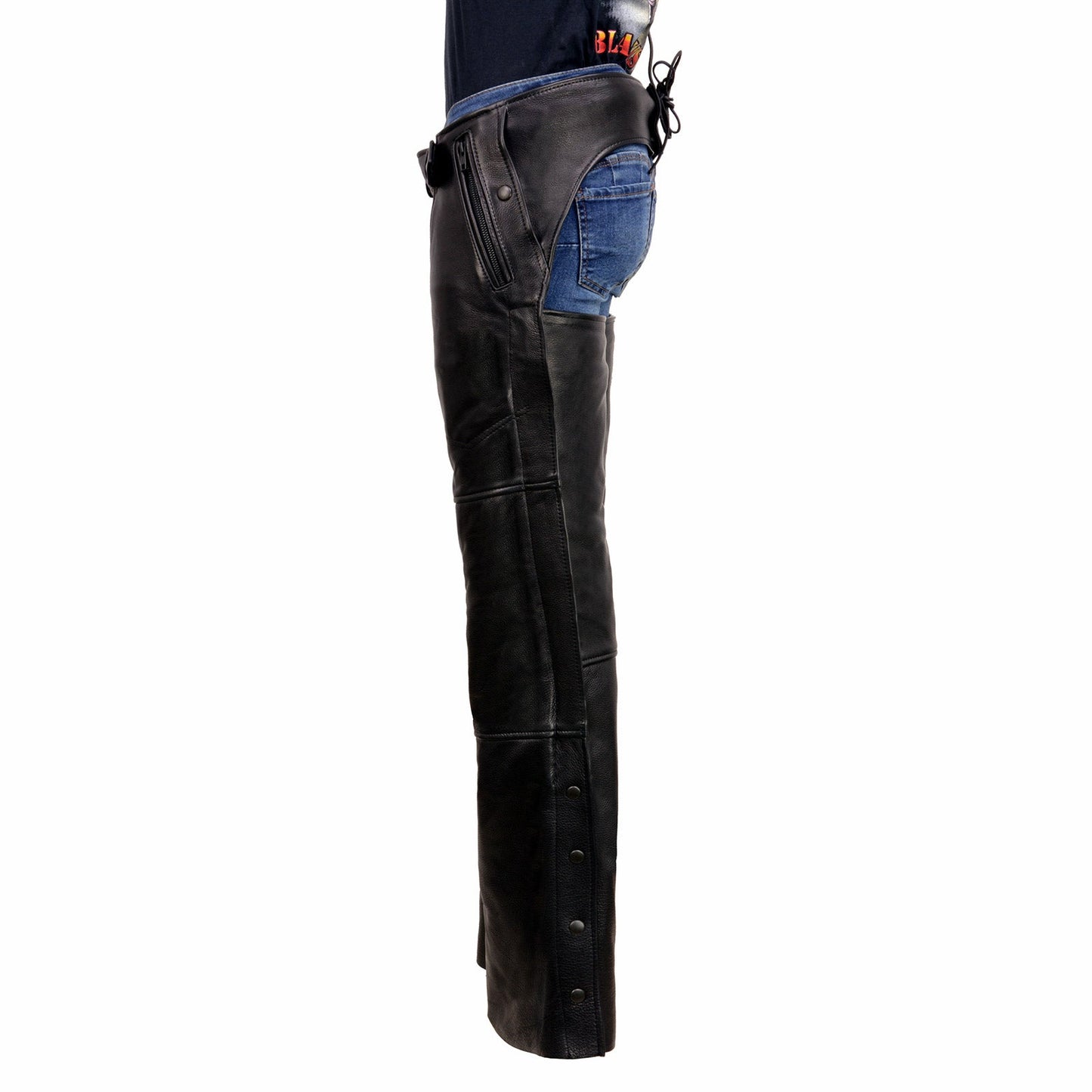 Men's Black Rough Rider Premium Leather Motorcycle Chaps With Thermal Liner MLM5571