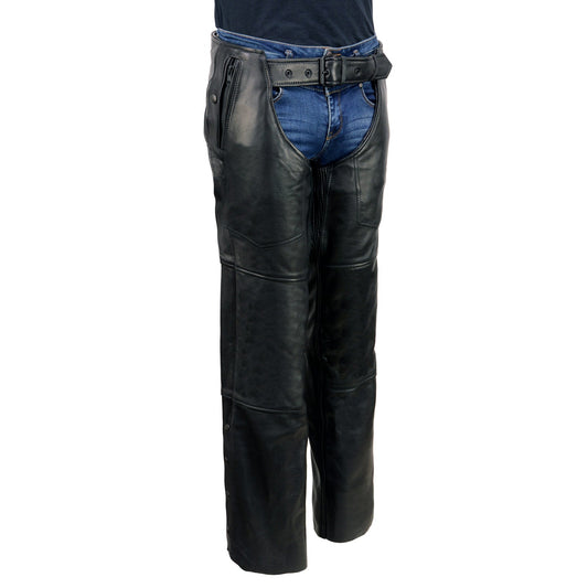 Men's Black Rough Rider Premium Leather Motorcycle Chaps With Thermal Liner MLM5571