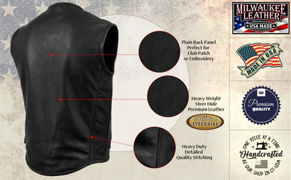 Men's Black 'Steerhide' Premium Leather Motorcycle Club Style Vest
