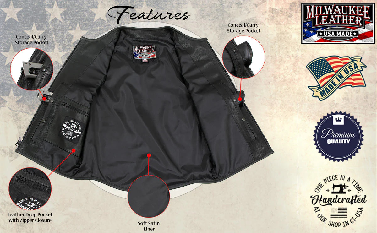 Men's Black 'Steerhide' Premium Leather Motorcycle Club Style Vest