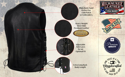 Men's Black 'Gaucho' Extra Long Back Premium Steerhide Motorcycle Leather Vest