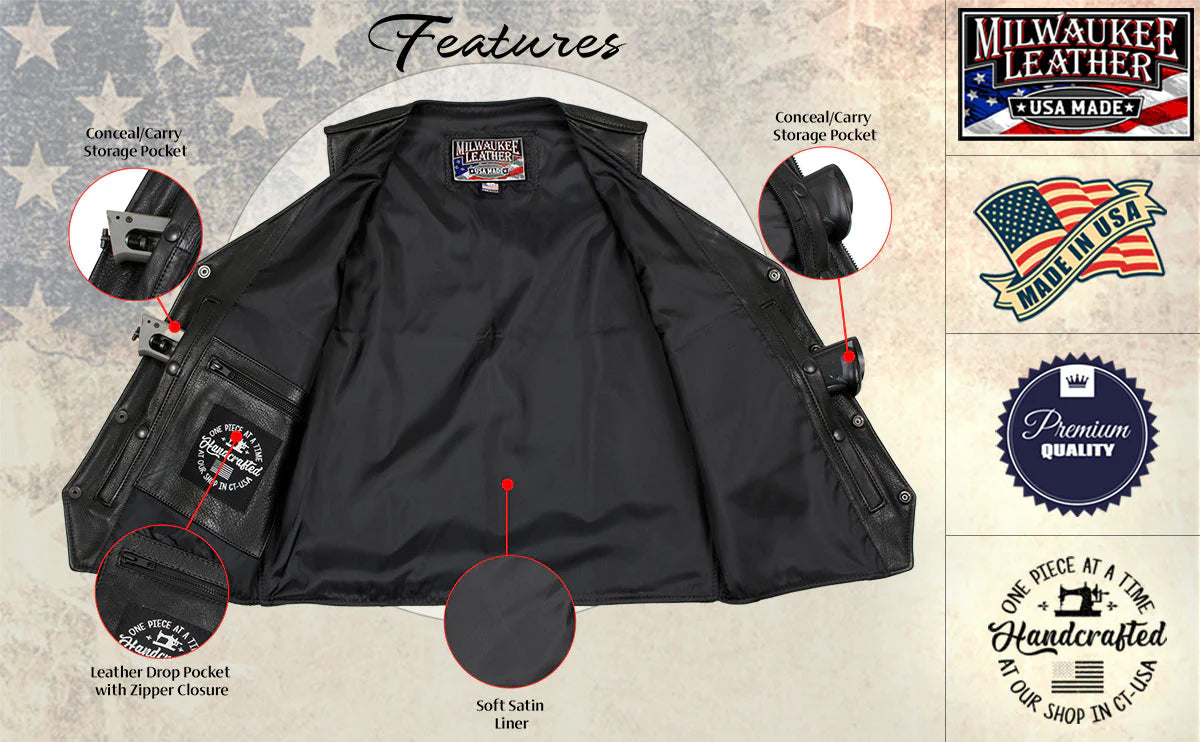 Men's Black 'Classic Western' Premium Motorcycle Leather Vest
