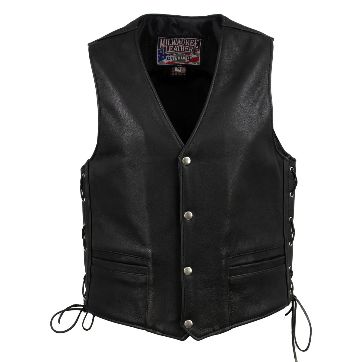 Men's Black 'Gaucho' Extra Long Back Premium Steerhide Motorcycle Leather Vest