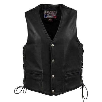 Men's Black 'Gaucho' Extra Long Back Premium Steerhide Motorcycle Leather Vest