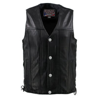 Men's Black 'Road Whip' Premium Motorcycle Leather Vest with Buffalo Snap Buttons