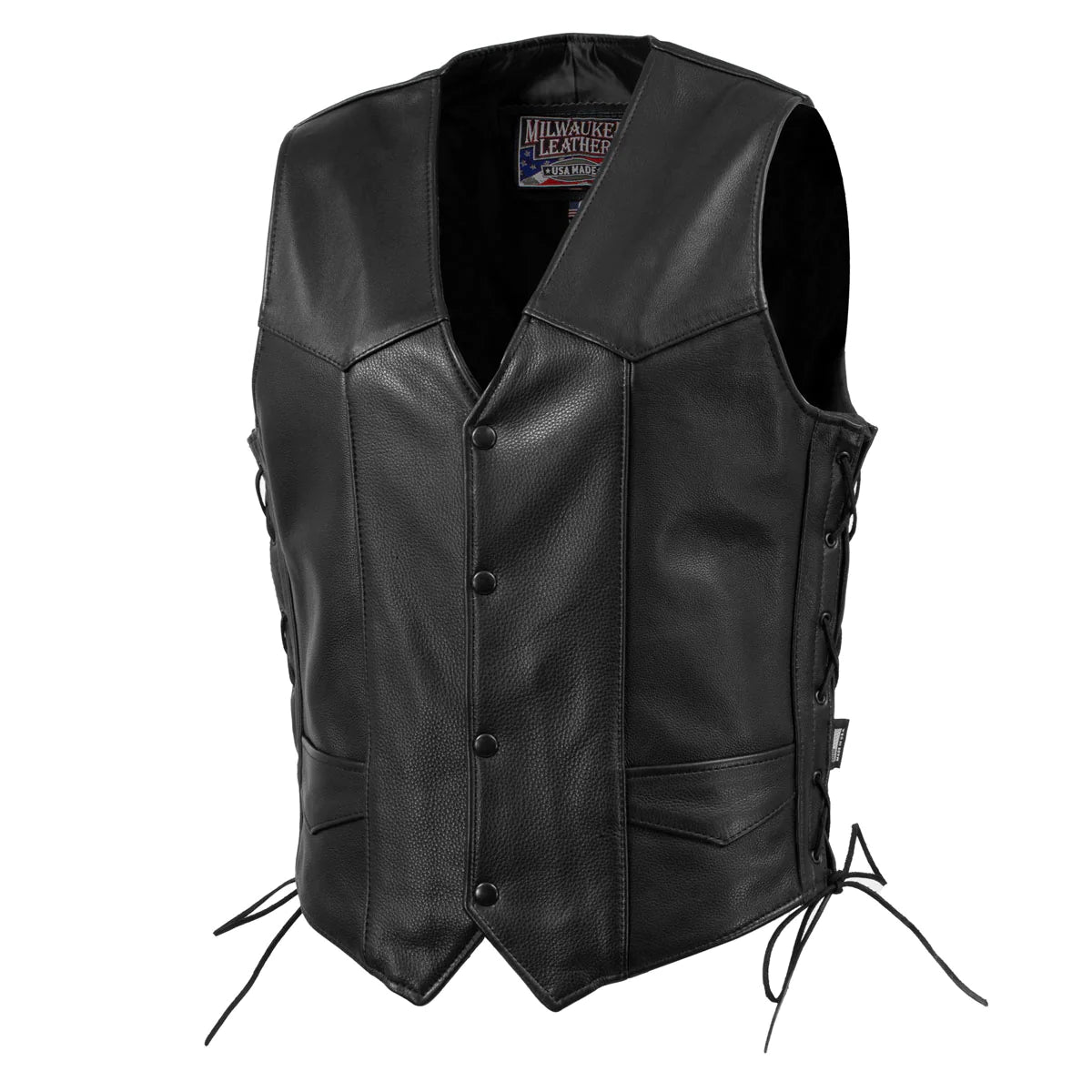 Men's Black 'Buster' Side Lace Premium Motorcycle Leather Vest