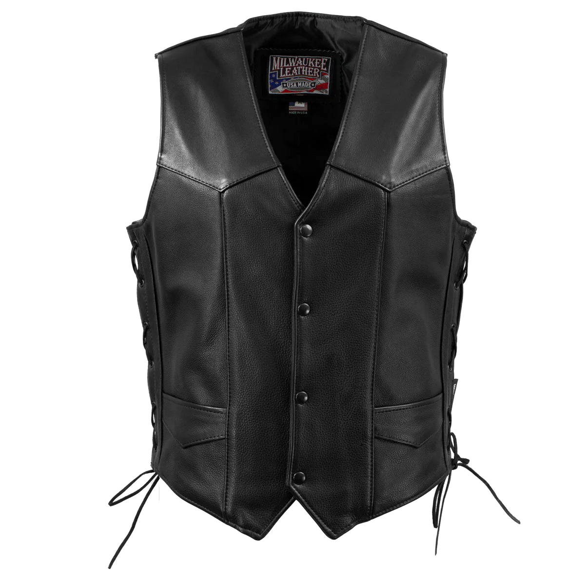 Men's Black 'Buster' Side Lace Premium Motorcycle Leather Vest