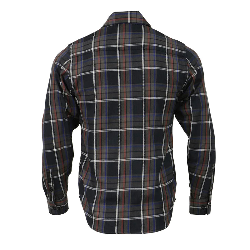Men's Black, Purple, Grey and Red Long Sleeve Cotton Flannel Shirt