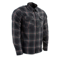 Men's Black with Grey and Red Long Sleeve Cotton Flannel Shirt