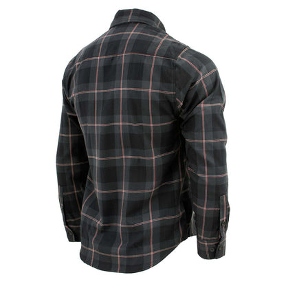 Men's Black with Grey and Red Long Sleeve Cotton Flannel Shirt