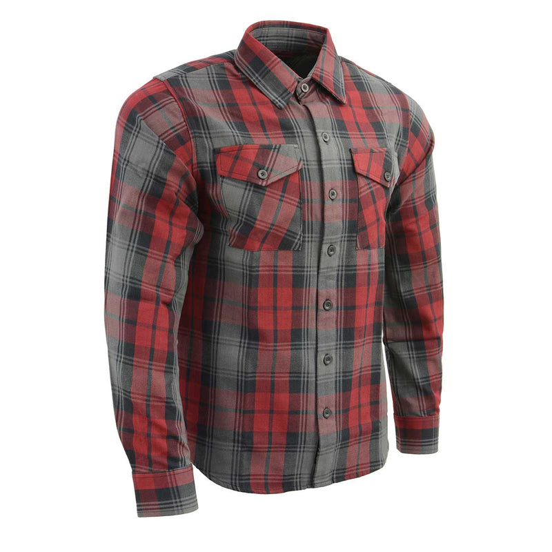 Men's Black Grey and Red Long Sleeve Cotton Flannel Shirt
