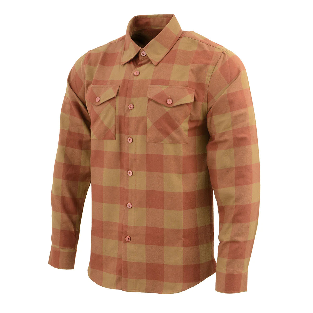 Men's Brown and Beige Long Sleeve Cotton Flannel Shirt