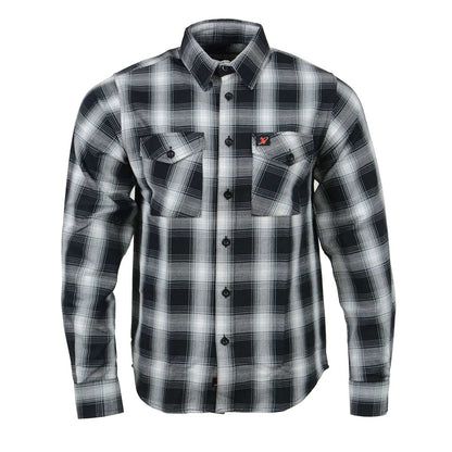 Men's Black and White Long Sleeve Cotton Flannel Shirt