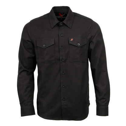 Men's Solid Black Long Sleeve Cotton Flannel Shirt