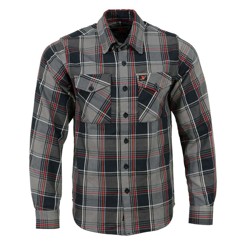Men's Black and Grey with Red Long Sleeve Cotton Flannel Shirt