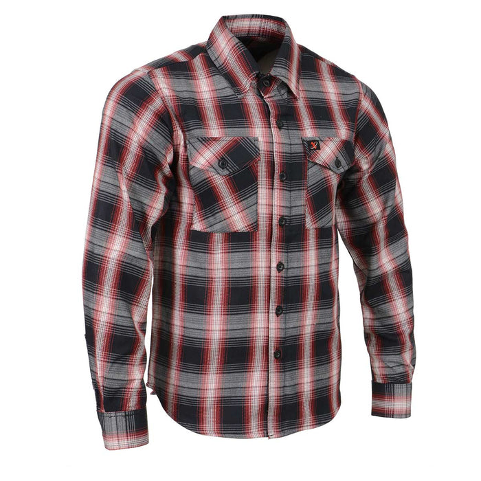 Men's Black and White with Red Long Sleeve Cotton Flannel Shirt