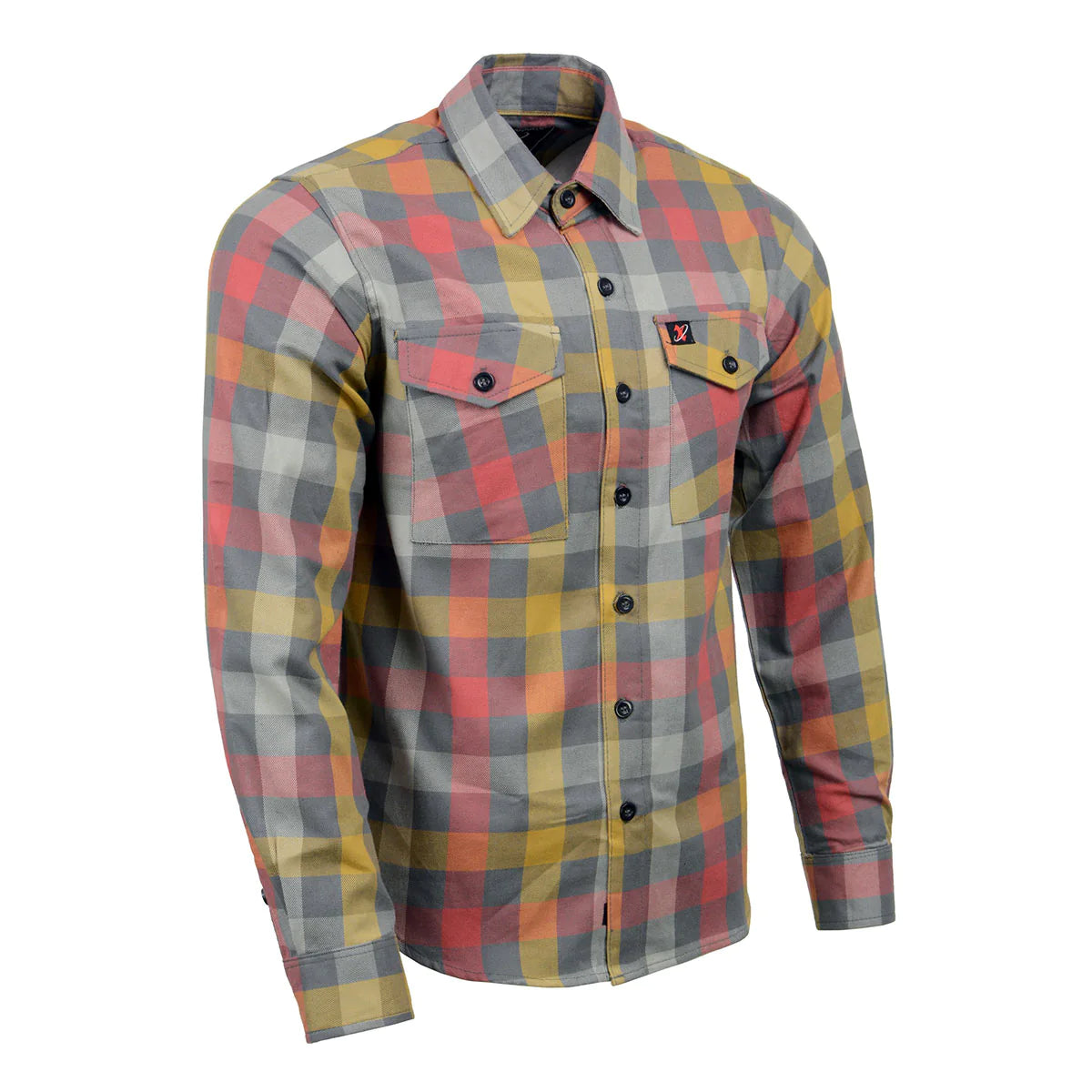 Men's Gray and Red with Yellow Long Sleeve Cotton Flannel Shirt