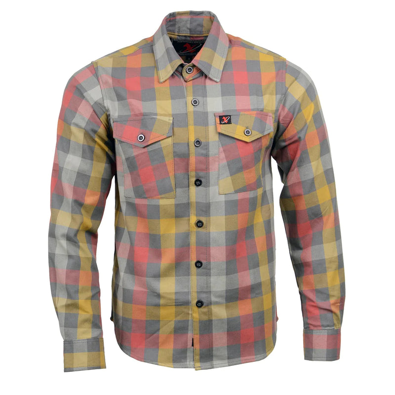 Men's Gray and Red with Yellow Long Sleeve Cotton Flannel Shirt