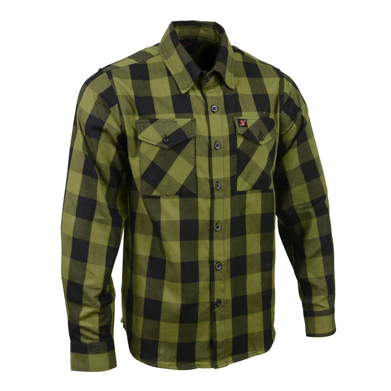 Men's Black and Green Long Sleeve Cotton Flannel Shirt