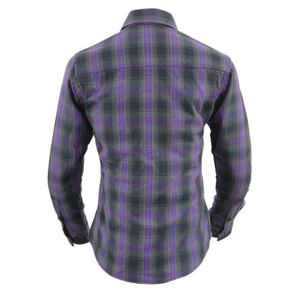 Women's Casual Black with Purple Long Sleeve Casual Cotton Flannel Shirt