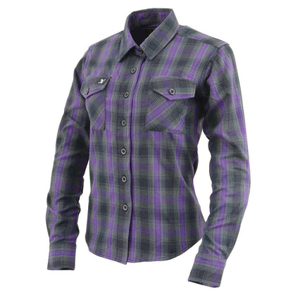 Women's Casual Black with Purple Long Sleeve Casual Cotton Flannel Shirt