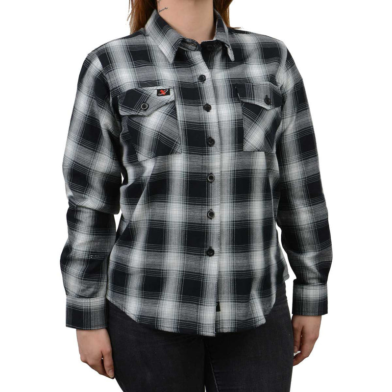 Women's Black and White Long Sleeve Cotton Flannel Shirt