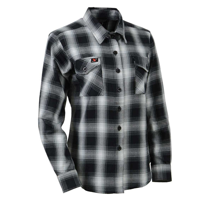 Women's Black and White Long Sleeve Cotton Flannel Shirt