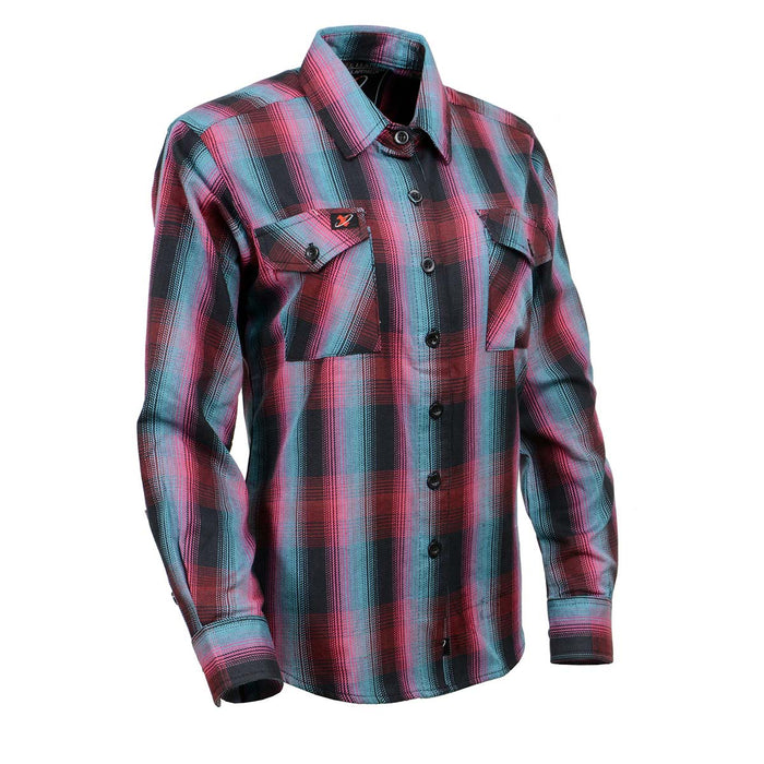 Women's Black and Pink with Blue Long Sleeve Cotton Flannel Shirt
