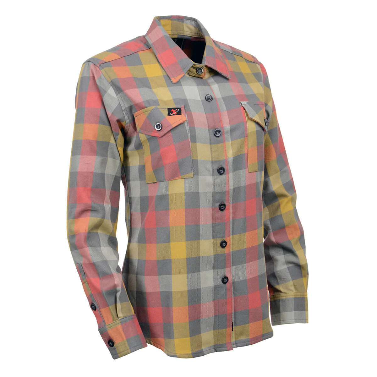 Women's Gray and Red with Yellow Long Sleeve Cotton Flannel Shirt