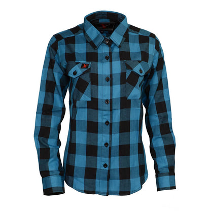 Women's Black and Aqua Long Sleeve Cotton Flannel Shirt