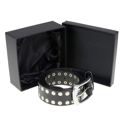 Men's Studded Black Genuine Leather Belt for Biker with Buckle - 1.5 inches Wide