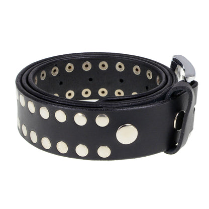 Men's Studded Black Genuine Leather Belt for Biker with Buckle - 1.5 inches Wide