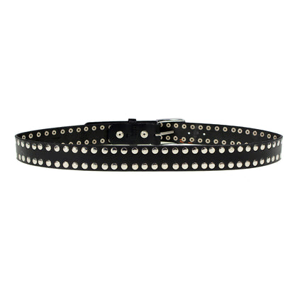 Men's Studded Black Genuine Leather Belt for Biker with Buckle - 1.5 inches Wide